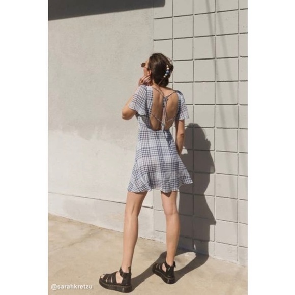 Urban Outfitters Gingham Spring Shower Chiffon Tie-Back Mini Dress - Picture 1 of 13